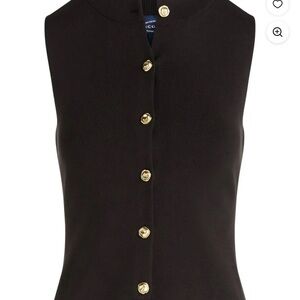 Black Knit Sleeveless Vest with Gold Buttons